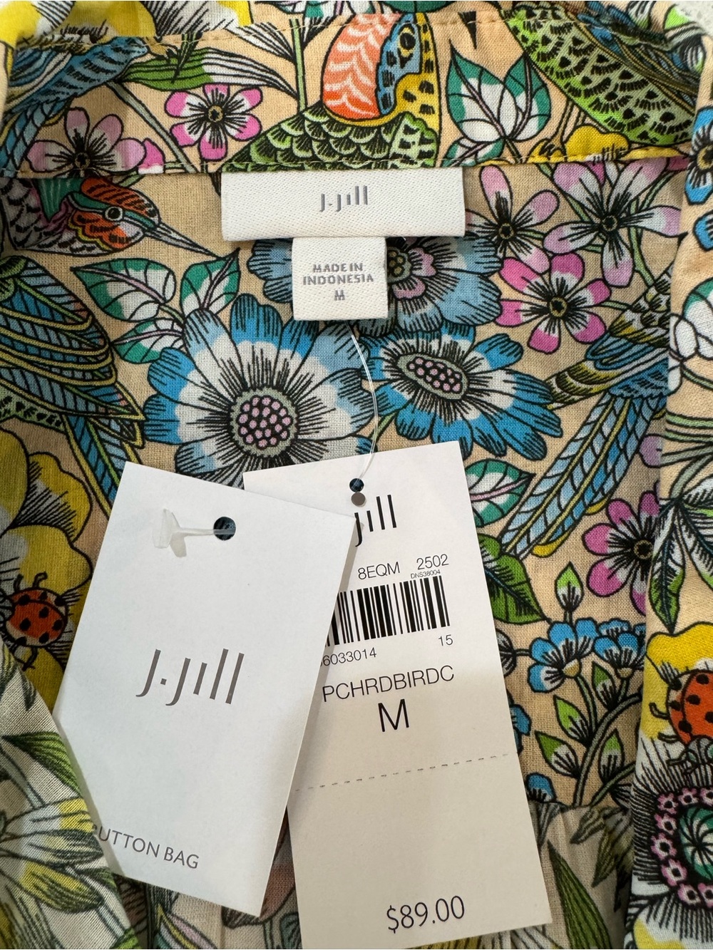 NWT J. Jill Love Linen Women Medium Shirt Floral, Birds 🐞Long Sleeve Button Up - Picture 5 of 8